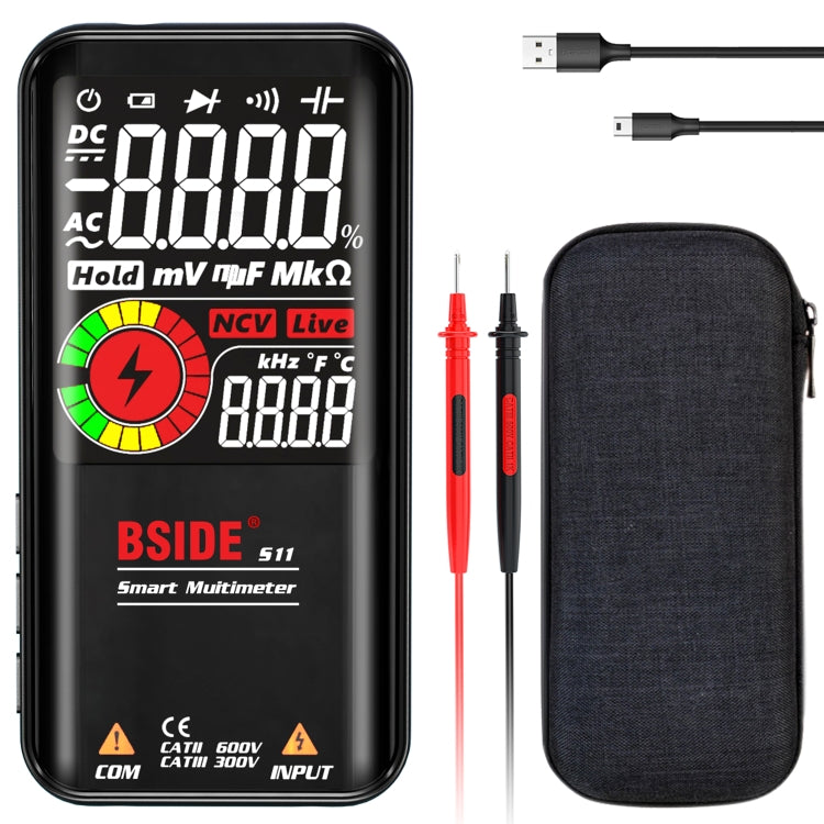 BSIDE มัลติมิเตอร์แบบดิจิตอล 9999 นับจอแสดงผลสี LCD DC AC แรงดันไฟฟ้า Capacitance Diode Meter, S10 Dry Battery Version (Black), S10 Dry Battery Version (Red), S11 Recharge Version (Black), S11 Recharge Version (Red)