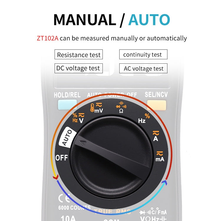 BSIDE ZT102A จอแสดงผล LCD 6000 คำ AUTO เกียร์อัจฉริยะอัตโนมัติมัลติมิเตอร์แบบดิจิตอล, ZT102A