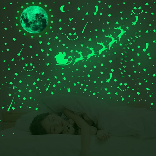 2 แพ็ค AFG3367 Moon + 407 PCS Dot + 103 PCS Star + สติ๊กเกอร์เรืองแสงฟิล์ม PE คริสต์มาสสองชุด, Moon+Dot+Star+Christmas(Green), Moon+Dot+Star+Christmas(Blue)