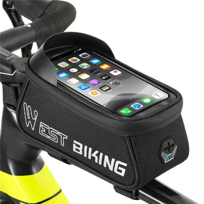 WEST BIKING West 6.9 นิ้ว Rider Bike สะท้อนแสงโทรศัพท์มือถือหน้าจอสัมผัสกระเป๋าด้านหน้า Mountain Bike Front Beam Upper Tube Bag, YP0707267