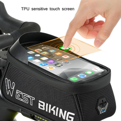 WEST BIKING West 6.9 นิ้ว Rider Bike สะท้อนแสงโทรศัพท์มือถือหน้าจอสัมผัสกระเป๋าด้านหน้า Mountain Bike Front Beam Upper Tube Bag, YP0707267