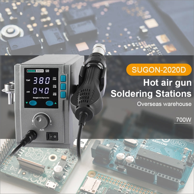 SUGON Hot Air Rework Station LED แสดงผล สถานีบัดกรีปรับอุณหภูมิได้พร้อมหัวฉีด 5 หัว, ปลั๊ก EU, 2020D