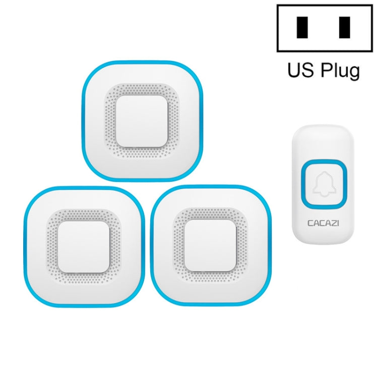 CACAZI V028F 1 สำหรับ 3 ออดเพลงไร้สายไม่มีแบตเตอรี่, US Plug, EU Plug, UK Plug
