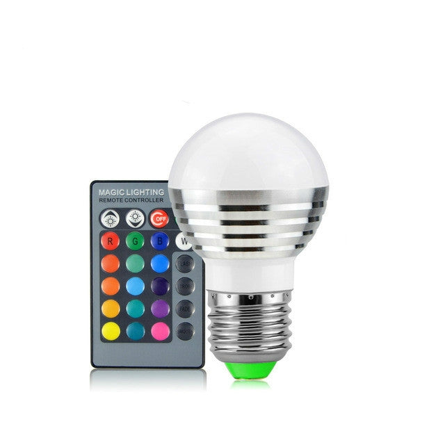 หลอดไฟ LED RGB 3W 16 สีเมจิกไฟกลางคืนหรี่แสงได้พร้อมรีโมทคอนโทรล 24 ปุ่ม, E27 3W