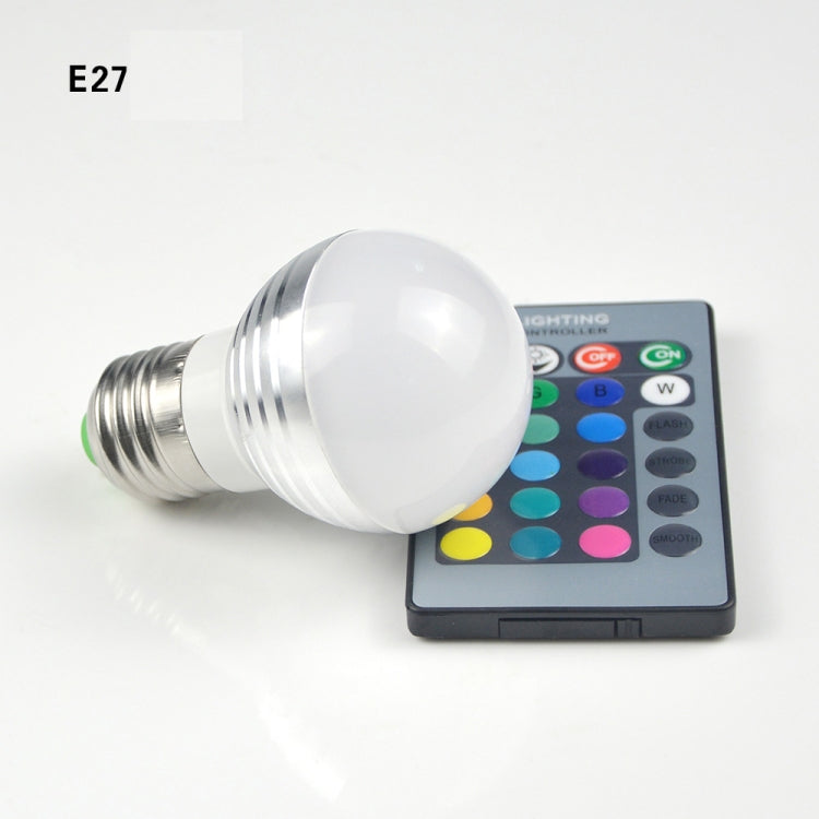 หลอดไฟ LED RGB 3W 16 สีเมจิกไฟกลางคืนหรี่แสงได้พร้อมรีโมทคอนโทรล 24 ปุ่ม, E27 3W