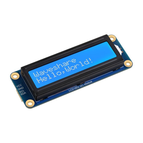 โมดูล Waveshare 23991 LCD1602 I2C, สีขาวพร้อมพื้นหลังสีน้ำเงิน, อักขระ 16x2, 3.3V/5V, 23991