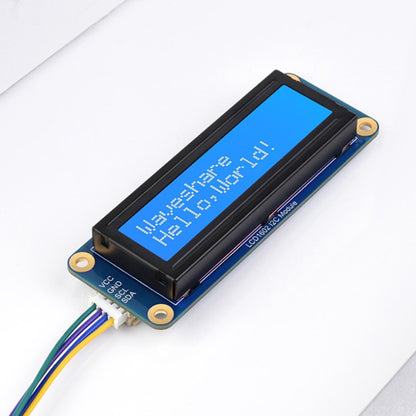 โมดูล Waveshare 23991 LCD1602 I2C, สีขาวพร้อมพื้นหลังสีน้ำเงิน, อักขระ 16x2, 3.3V/5V, 23991