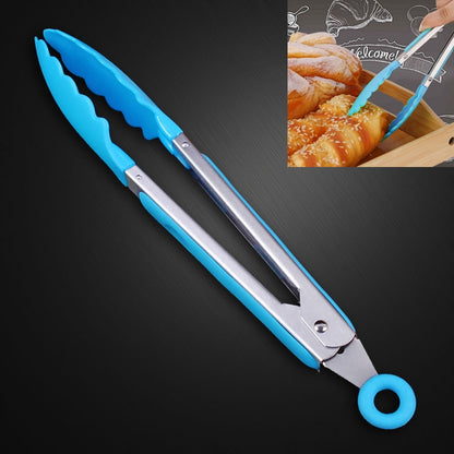 ครัวซิลิโคนทำอาหารสลัดสแตนเลสจับคลิปอาหาร, Steel Handle Food Clip(Blue)