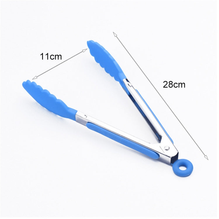 ครัวซิลิโคนทำอาหารสลัดสแตนเลสจับคลิปอาหาร, Steel Handle Food Clip(Blue)