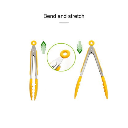 ครัวซิลิโคนทำอาหารสลัดสแตนเลสจับคลิปอาหาร, Steel Handle Food Clip(Blue)
