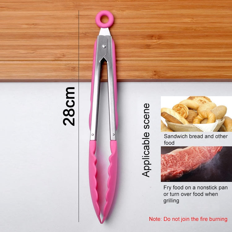 ครัวซิลิโคนทำอาหารสลัดสแตนเลสจับคลิปอาหาร, Steel Handle Food Clip(Blue)