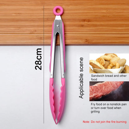 ครัวซิลิโคนทำอาหารสลัดสแตนเลสจับคลิปอาหาร, Steel Handle Food Clip(Blue)
