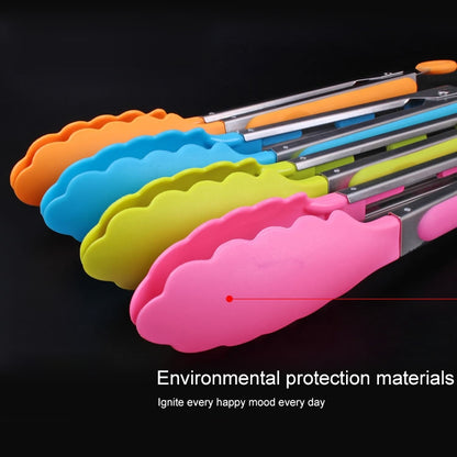 ครัวซิลิโคนทำอาหารสลัดสแตนเลสจับคลิปอาหาร, Steel Handle Food Clip(Blue)
