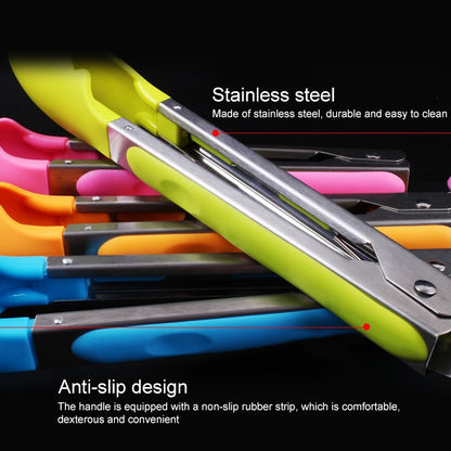 ครัวซิลิโคนทำอาหารสลัดสแตนเลสจับคลิปอาหาร, Steel Handle Food Clip(Blue)