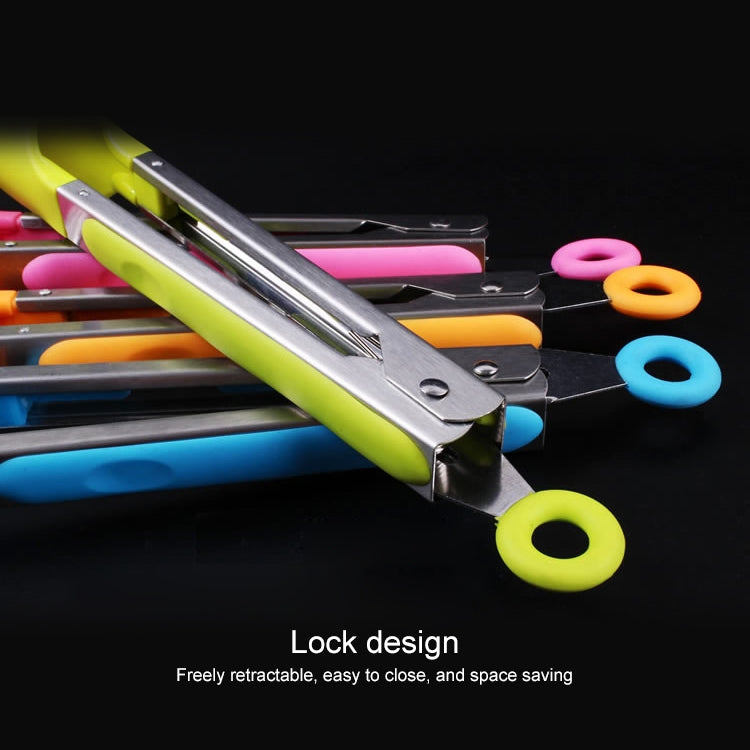ครัวซิลิโคนทำอาหารสลัดสแตนเลสจับคลิปอาหาร, Steel Handle Food Clip(Blue)