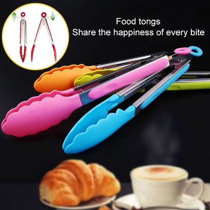 ครัวซิลิโคนทำอาหารสลัดสแตนเลสจับคลิปอาหาร, Steel Handle Food Clip(Blue)
