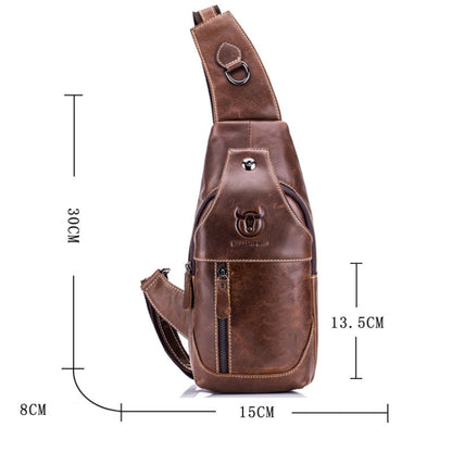 BULL CAPTAIN 019 Retro Men Leather Crossbody Shoulder Bag First-Layer Cowhide Chest Bag, Chestnut Brown, Yellow Brown, Gray Brown, Pure Black, Chestnut Brown + Buckle + Bracket, Black + Buckle + Bracket, Yellow + Buckle + Bracket, Gray + Buckle + Bracket
