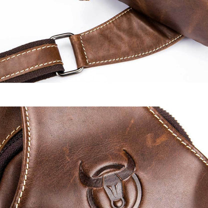 BULL CAPTAIN 019 Retro Men Leather Crossbody Shoulder Bag First-Layer Cowhide Chest Bag, Chestnut Brown, Yellow Brown, Gray Brown, Pure Black, Chestnut Brown + Buckle + Bracket, Black + Buckle + Bracket, Yellow + Buckle + Bracket, Gray + Buckle + Bracket