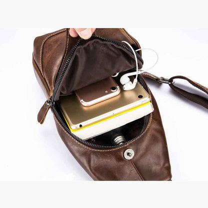 BULL CAPTAIN 019 Retro Men Leather Crossbody Shoulder Bag First-Layer Cowhide Chest Bag, Chestnut Brown, Yellow Brown, Gray Brown, Pure Black, Chestnut Brown + Buckle + Bracket, Black + Buckle + Bracket, Yellow + Buckle + Bracket, Gray + Buckle + Bracket