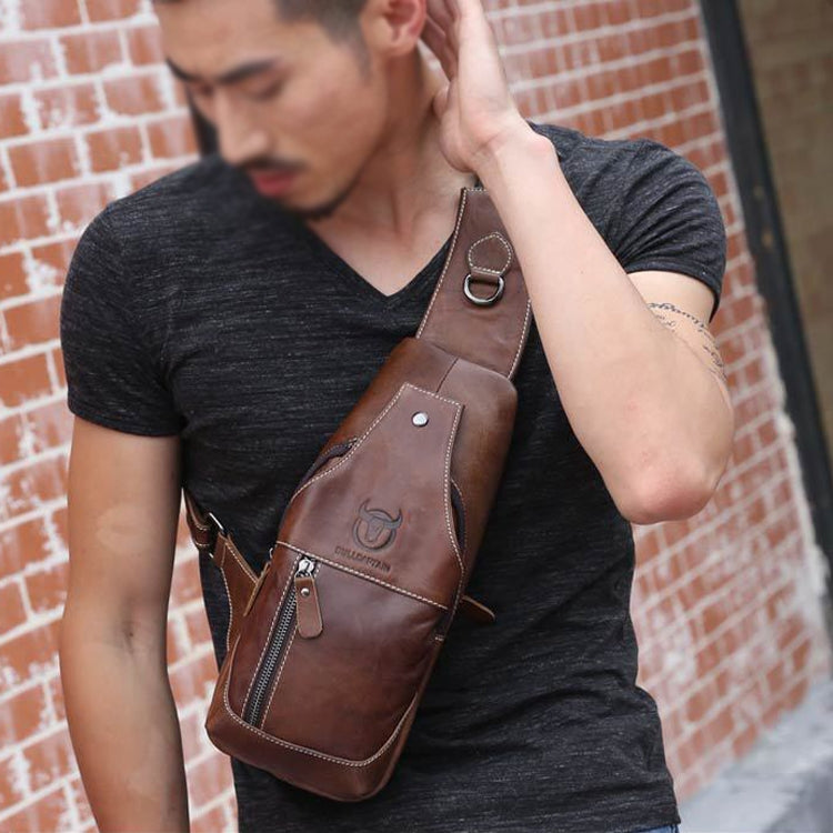 BULL CAPTAIN 019 Retro Men Leather Crossbody Shoulder Bag First-Layer Cowhide Chest Bag, Chestnut Brown, Yellow Brown, Gray Brown, Pure Black, Chestnut Brown + Buckle + Bracket, Black + Buckle + Bracket, Yellow + Buckle + Bracket, Gray + Buckle + Bracket