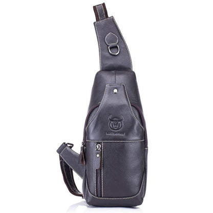 BULL CAPTAIN 019 Retro Men Leather Crossbody Shoulder Bag First-Layer Cowhide Chest Bag, Chestnut Brown, Yellow Brown, Gray Brown, Pure Black, Chestnut Brown + Buckle + Bracket, Black + Buckle + Bracket, Yellow + Buckle + Bracket, Gray + Buckle + Bracket