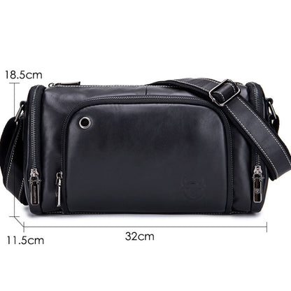 BUFF CAPTAIN HKDJB--001 First-Layer Cowhide Shoulder Messenger Bag Sports Men Leather Bag, Dark Brown, Yellow, Black