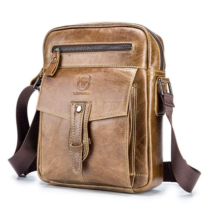 BUFF CAPTAIN 053 Men Leather Shoulder Messenger Bag First-Layer Cowhide Large Capacity Briefcase, Specification：, Large (Yellow Brown), Small (Yellow Brown), Large (Black), Small (Black), Large (Dark Brown), Small (Dark Brown)