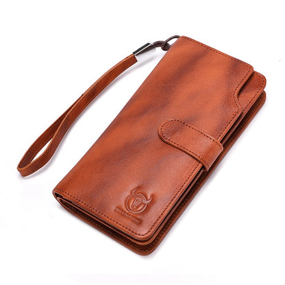 BULL CAPTAIN 028 Man Leather Long Buckle Wallet Retro Cowhide Multi-Function Wallet