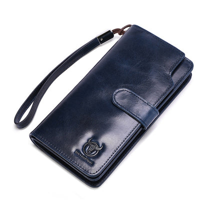 BULL CAPTAIN 028 Man Leather Long Buckle Wallet Retro Cowhide Multi-Function Wallet