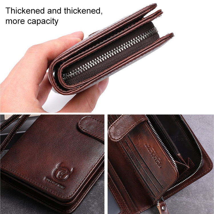 BULL CAPTAIN 028 Man Leather Long Buckle Wallet Retro Cowhide Multi-Function Wallet