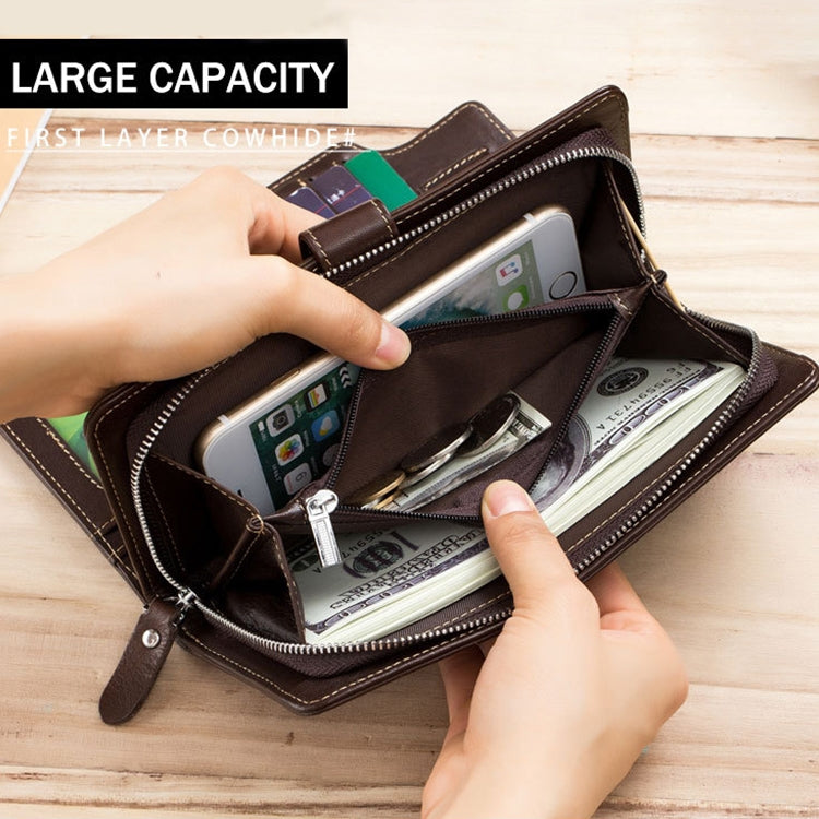 BULL CAPTAIN 028 Man Leather Long Buckle Wallet Retro Cowhide Multi-Function Wallet