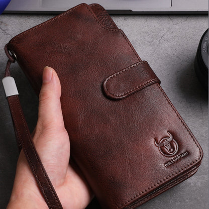 BULL CAPTAIN 028 Man Leather Long Buckle Wallet Retro Cowhide Multi-Function Wallet
