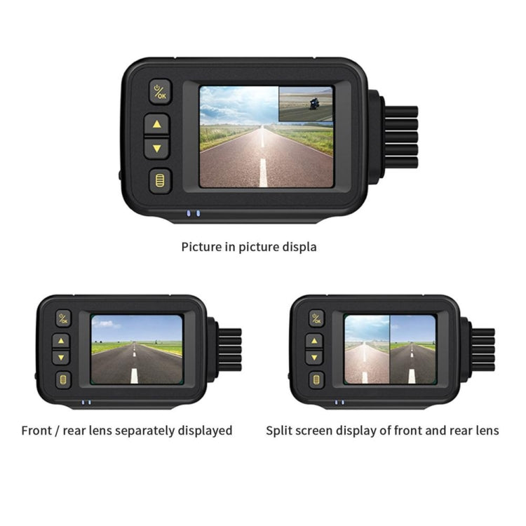 MT30 720P เครื่องบันทึกการขับขี่รถจักรยานยนต์กันน้ำหัวรถจักรเครื่องบันทึกเลนส์คู่หน้าและหลัง, MT30