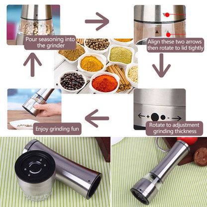 JE0318 2 PCS Stainless Steel Manual Multi-Purpose Pepper Grinder Kitchen Cooking Tools, JE0318