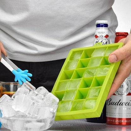 24 กริดซิลิโคน ICE CUBE ถาดแม่พิมพ์สแควร์รูปร่าง ICE CUBE Maker ผลไม้ Popsicle ไอศกรีมแม่พิมพ์, 24-Grid(Grass green), 24-Grid(Rose red)