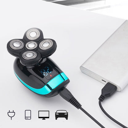เครื่องโกนหนวดไฟฟ้ามีดโกนแบบชาร์จจอแสดงผลดิจิตอลอัจฉริยะ Clipper ผมหัวล้าน สไตล์:, Blue, With Nasal Hair Apparatus, Nasal Hair Apparatus&Washing Face Brush, Blue + Full Set