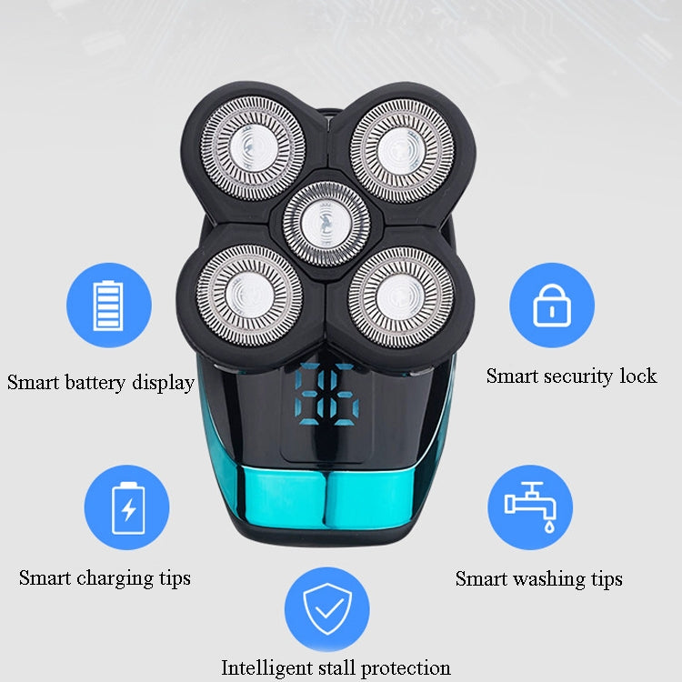 เครื่องโกนหนวดไฟฟ้ามีดโกนแบบชาร์จจอแสดงผลดิจิตอลอัจฉริยะ Clipper ผมหัวล้าน สไตล์:, Blue, With Nasal Hair Apparatus, Nasal Hair Apparatus&Washing Face Brush, Blue + Full Set