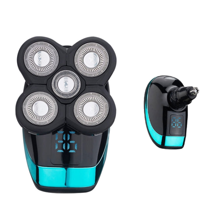 เครื่องโกนหนวดไฟฟ้ามีดโกนแบบชาร์จจอแสดงผลดิจิตอลอัจฉริยะ Clipper ผมหัวล้าน สไตล์:, Blue, With Nasal Hair Apparatus, Nasal Hair Apparatus&Washing Face Brush, Blue + Full Set