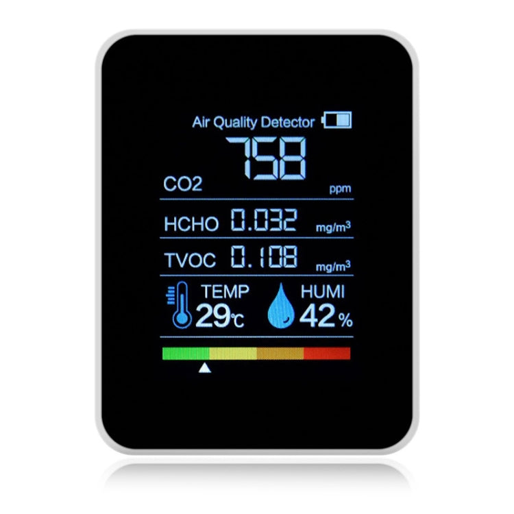 แบบพกพา CO2 Air คุณภาพฟอร์มาลดีไฮด์คาร์บอนไดออกไซด์เครื่องตรวจจับความชื้นในร่มพร้อมจอแสดงผล LED Digital, 5 in 1 Semiconductor