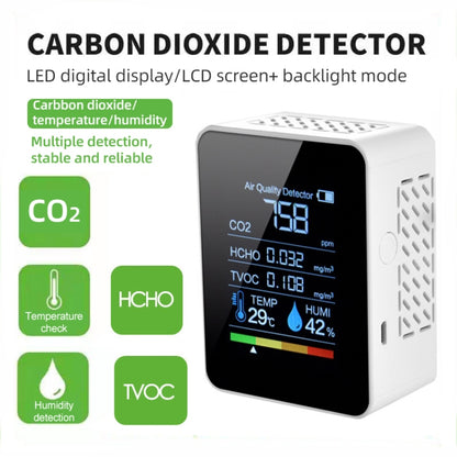 แบบพกพา CO2 Air คุณภาพฟอร์มาลดีไฮด์คาร์บอนไดออกไซด์เครื่องตรวจจับความชื้นในร่มพร้อมจอแสดงผล LED Digital, 5 in 1 Semiconductor
