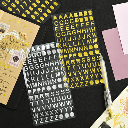 10 ชุดบัญชีมือสติกเกอร์ตัวอักษรและตัวเลข Diary Plan ชุดสติกเกอร์ DIY, Bronze Physical Letter, Bronze Cartoon Letter, Bronze Number, Hot Silver Physical Letter, Hot Silver Cartoon Letter, Hot Silver Number