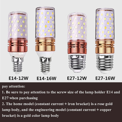 3 PCS No Flicker Corn Light Candle Bulb Screw Bulb, 12W-E14  Warm Light  Home Style, 12W-E14  Three-color Light Home Style, 12W-E14  Neutral Light Home Style, 12W-E14  Warm Light Engineering, 12W-E14  Three-color Light Engineering                      ...
