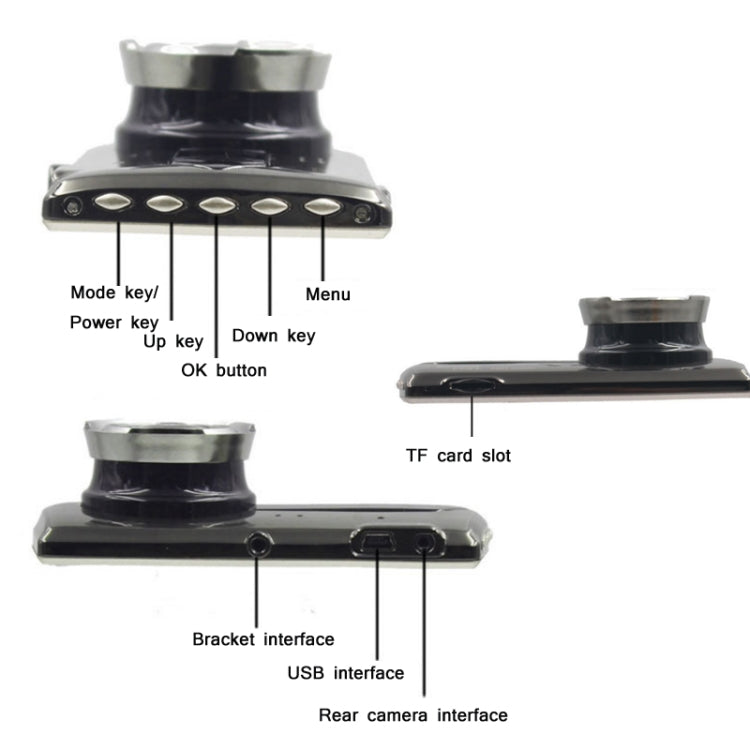 4-Inch HD 1080P Dual-Lens Night Vision Front and Rear Video Driving Recorder, 1080P