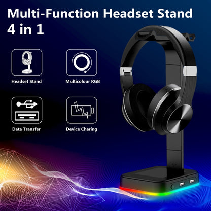 RGBD9 ขาตั้งชุดหูฟัง RGB แท่นวางชุดหูฟังสำหรับเล่นเกมเปลี่ยนสีได้ แท่นวางชุดหูฟังสำหรับเล่นเกมพร้อมพอร์ต USB คู่, RGBD9