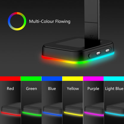 RGBD9 ขาตั้งชุดหูฟัง RGB แท่นวางชุดหูฟังสำหรับเล่นเกมเปลี่ยนสีได้ แท่นวางชุดหูฟังสำหรับเล่นเกมพร้อมพอร์ต USB คู่, RGBD9