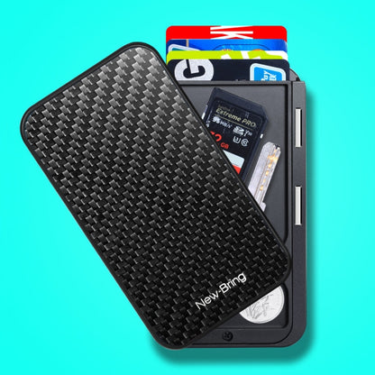 New-Bring Metal Card Holder RFID Anti-Theft Magnetic Automatic Shift Business Card Sase Waterproof Wallet, Red, Blue, Carbon Fiber