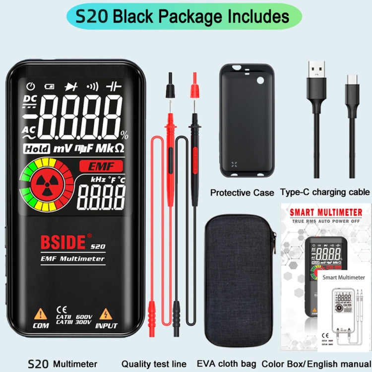 BSIDE S20 เครื่องทดสอบมัลติมิเตอร์รังสีแม่เหล็กไฟฟ้าหน้าจอขนาดใหญ่อัจฉริยะ, S20