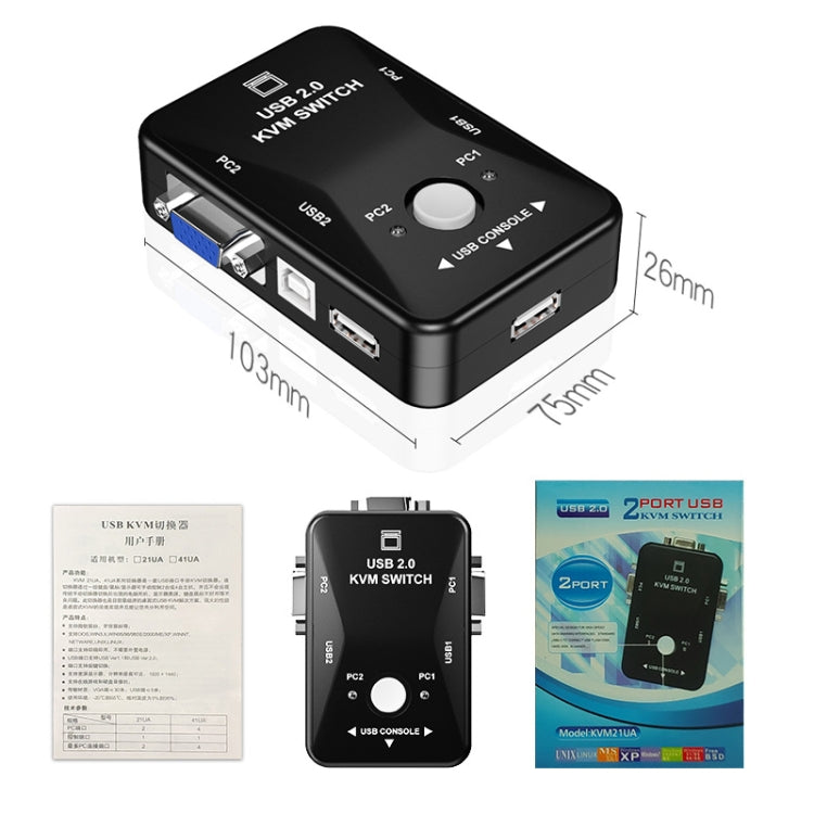 HW1701 2 เข้า 1 ออก KVM Switcher 2 พอร์ตคู่มือการใช้งาน VGA สวิตช์ USB พร้อมการสลับเมาส์คีย์บอร์ด, HW1701