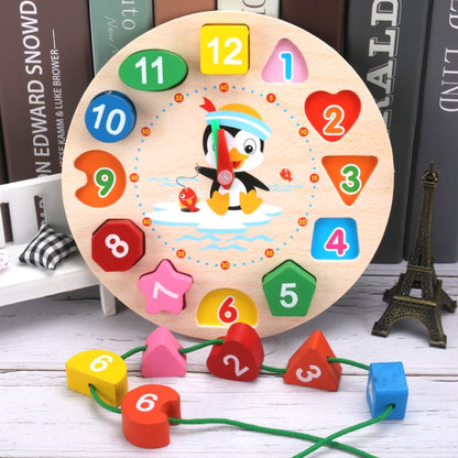 3 PCS Number Clock Children Building Block Toy Early Education Puzzle Shape Matching Puzzle, Penguin