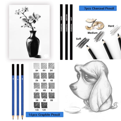 KALOLR YW-PC083 83 in 1 เครื่องมือร่างแบบพกพาชุดวาดภาพร่างตะกั่วสีละลายน้ำได้, YW-PC083